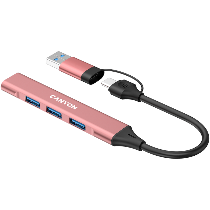 CANYON hub DS-02 4in1 USB-A/C Pink, CNS-TDS02P
