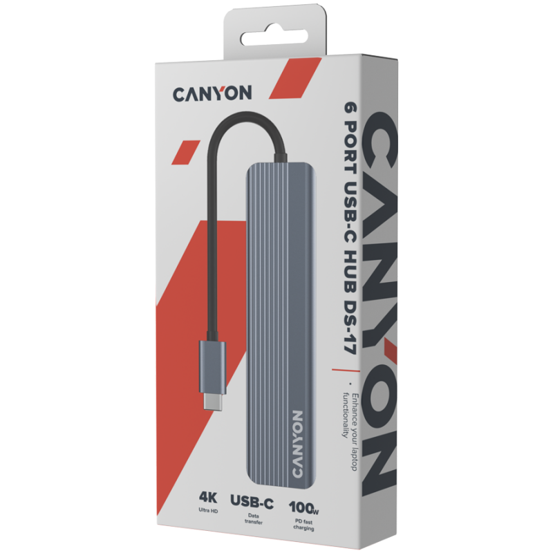 CANYON hub DS-17 6in1 4k USB-C Grey, CNS-TDS17