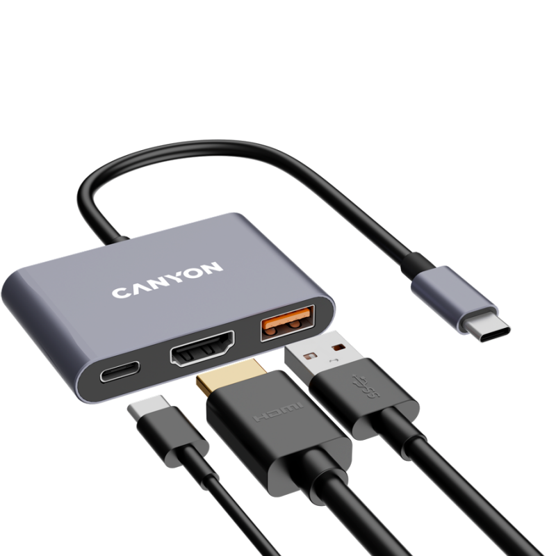 CANYON hub DS-4 3in1 USB-C Grey, CNS-TDS4
