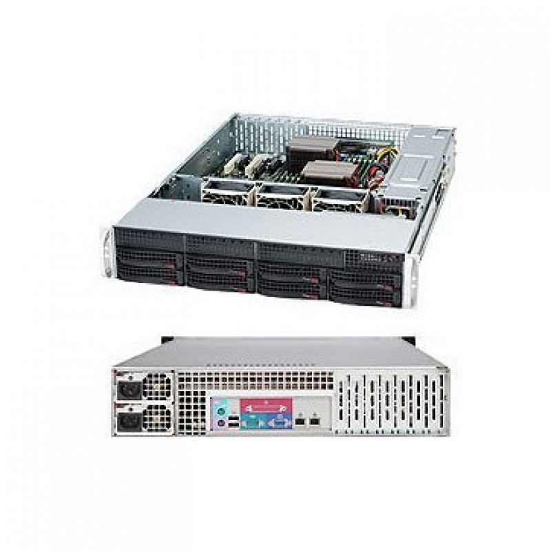 SUPERMICRO SuperChassis CSE-825TQ-R740LPB, 2U Rack-Mountable, 8x3.5" HS HDD bays, 2x3.5" fixed HDD bays, opt. Slim ODD, Extended ATX, 7 LP slots, Redundant PSU 740W 80+94% (1+1), Black-CSE-825TQ-R740LPB
