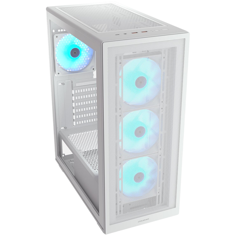 COUGAR | MX220 RGB White | PC Case | Mid Tower / Mesh Front Panel / 4 x 120mm ARGB Fans / Transparent Left Panel, CGR-2AC8W-RGB