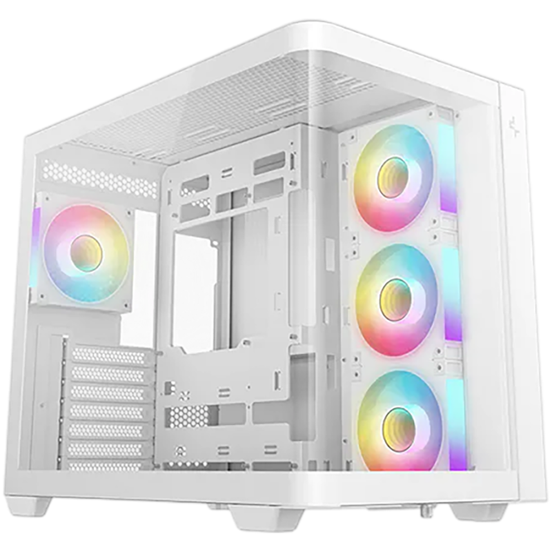 DeepCool CG530U 4F WH, Mid Tower, Mini-ITX/Micro-ATX/ATX, Rear Connector support, 2xUSB3.0, 1xType-C Gen 2, 1xAudio, 3x120mm ARGB Reverse Fan, 1x120mm ARGB Fan, Tempered Curved Glass, Mesh Panel, White, 2Y, R-CG530U-WHAGA4-G