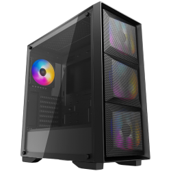 DeepCool MATREXX 50 MESH 4FS, Mid Tower, Mini-ITX/Micro-ATX/ATX/E-ATX, 1xUSB3.0, 2xUSB2.0, 1xAudio, 4x 120mm Tri-color LED Fans, Tempered Glass, Mesh Panel, Black