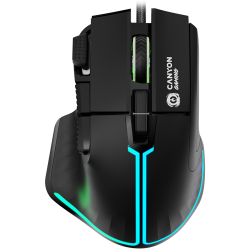 CANYON Fortnax GM-636, 9keys Gaming wired mouse,Sunplus 6662, DPI up to 20000, Huano 5million switch, RGB lighting effects, 1.65M braided cable, ABS material. size: 113*83*45mm, weight: 102g, Black