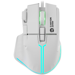 CANYON Fortnax GM-636, 9keys Gaming wired mouse,Sunplus 6662, DPI up to 20000, Huano 5million switch, RGB lighting effects, 1.65M braided cable, ABS material. size: 113*83*45mm, weight: 102g, White