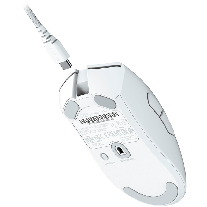 Razer DeathAdder V3 Pro - White Edition, Ergonomic Wireless Gaming Mouse, Speedflex Charging Cable USB Type C, 30000DPI, Optical Mouse