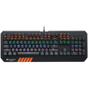 CANYON Wired multimedia gaming keyboard with lighting effect, 108pcs rainbow LED, Numbers 104keys, EN double injection layout, cable length 1.8M, 450.5*163.7*42mm, 0.90kg, color black