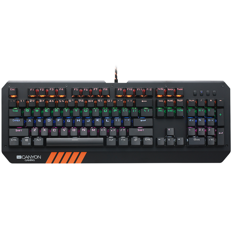 CANYON Wired multimedia gaming keyboard with lighting effect, 108pcs rainbow LED, Numbers 104keys, EN double injection layout, cable length 1.8M, 450.5*163.7*42mm, 0.90kg, color black-CND-SKB6-US