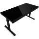 Dual-motor sit/stand adjustable-height gaming desk with wireless charger, RGB lighting, control panel, and USB ports, solid tempered glass tabletop, black.