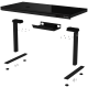 Dual-motor sit/stand adjustable-height gaming desk with wireless charger, RGB lighting, control panel, and USB ports, solid tempered glass tabletop, black.