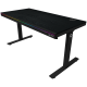 Dual-motor sit/stand adjustable-height gaming desk with wireless charger, RGB lighting, control panel, and USB ports, solid wooden tabletop, black.