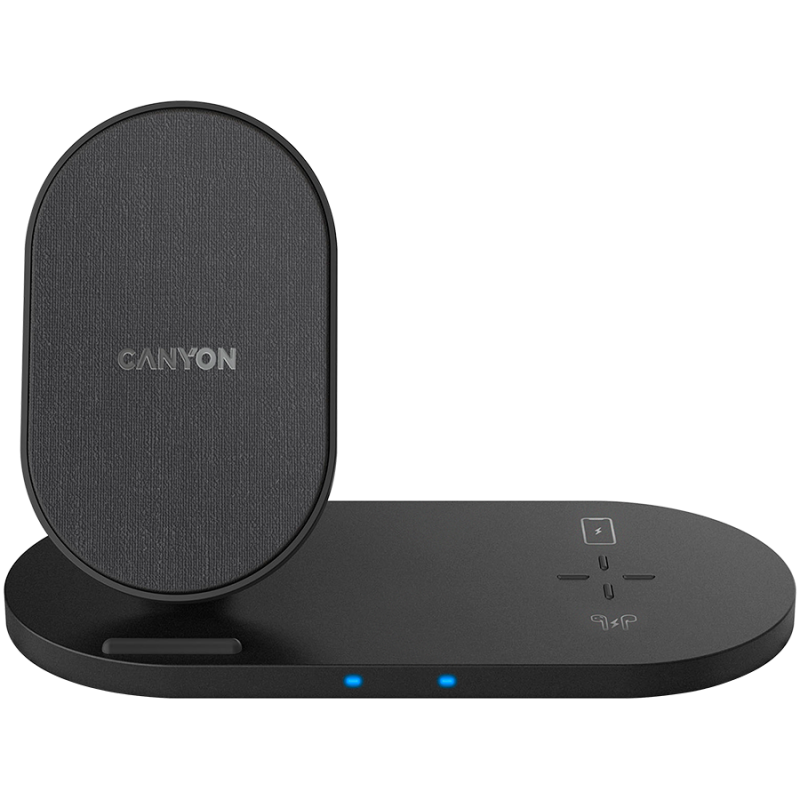 CANYON WS-202 2in1 Wireless charger, Input 5V/3A, 9V/2.67A, Output 10W/7.5W/5W, Type c cable length 1.2m, PC+ABS,with PU part