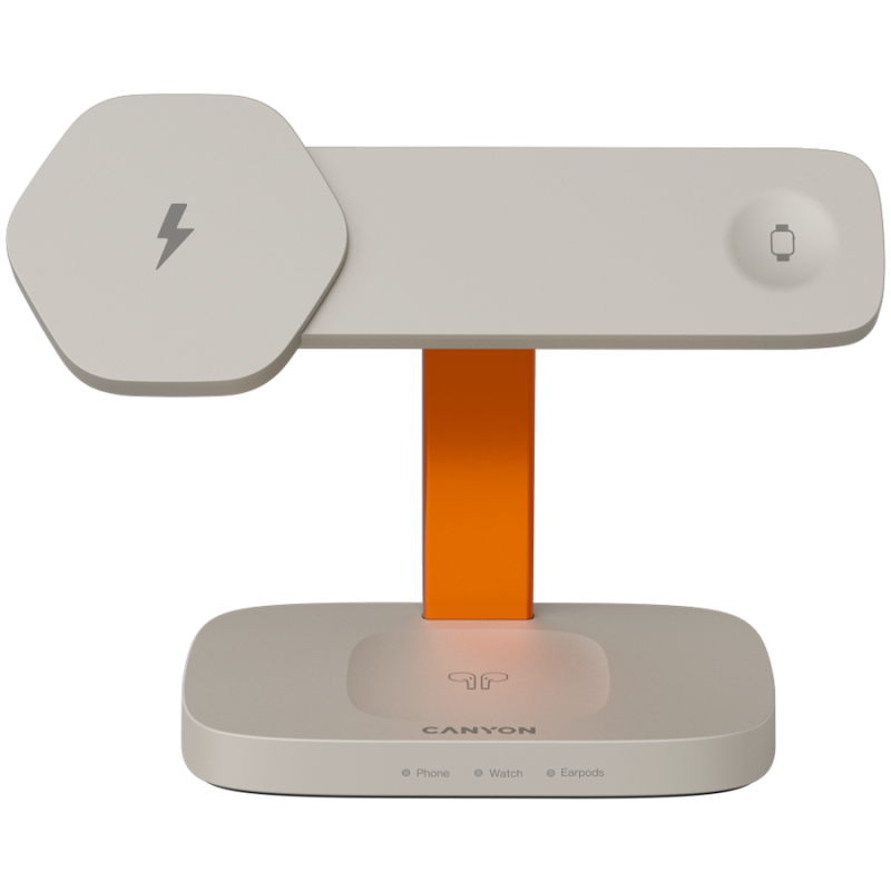 CANYON Wireless Charging Station Hexagon 310 3in1 LightGrey/Orange, CNS-WCS310LGOR