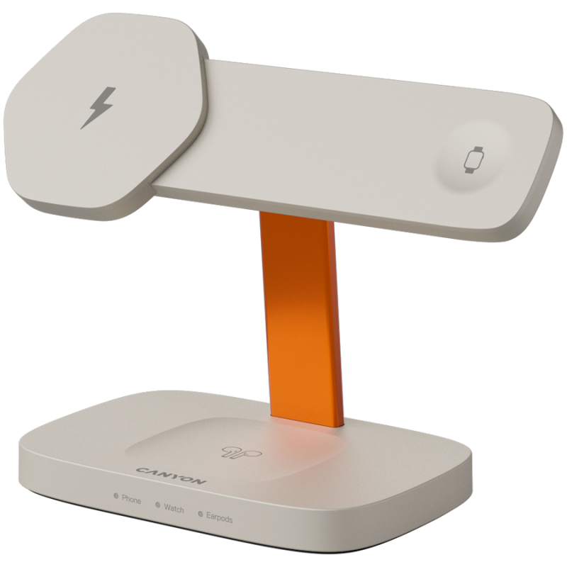 CANYON Wireless Charging Station Hexagon 310 3in1 LightGrey/Orange, CNS-WCS310LGOR