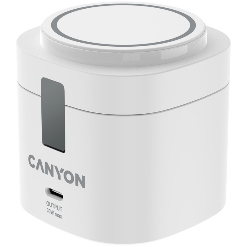 Canyon 4 in 1 Wireless Charging Stand, 30W max, Size: 70x70x70.3mm, weight: 414g, with 65W charger and 1M cable, white