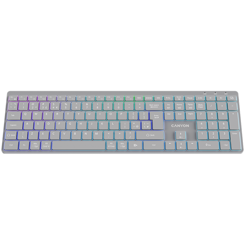 CANYON keyboard HKB-W11 UK/US RGB Dual Mode Wireless Grey, CNS-HBTK11G