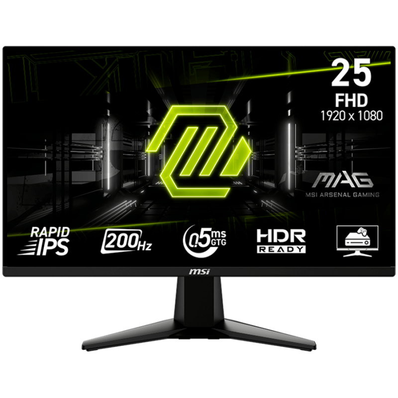 MSI MAG 255F E20, Gaming Монитор, 24.5" 200Hz, FHD (1920x1080) 16:9, Rapid IPS Anti-glare, 0.5ms, 300nits, 1000:1, 178/178, AMD FreeSync Premium, Tilt, 1x DP, 2x HDMI, 1x Headphone-out, 3Y Warranty