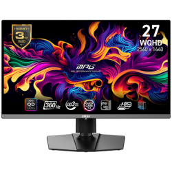 MSI MPG 271QRX QD-OLED Gaming Монитор, 27" 360Hz, WQHD (2560x1440) 16:9, QD-OLED Anti-Reflection, 0.03ms, 250nits, 1500000:1, 178°/178°, AMD FreeSync Premium Pro, Adjustable Stand, 1x DP, 2x HDMI, 1xType-C, 3x USB, 1xHeadphone out, 3Y Warranty