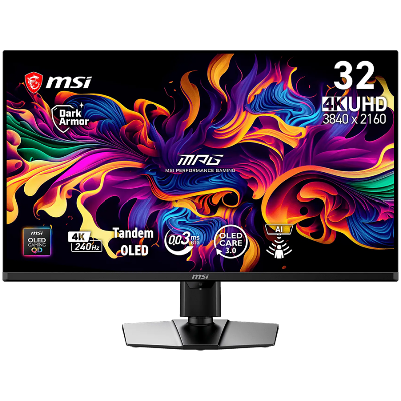 MSI MPG 322UR QD-OLED X24 Gaming Монитор, 31.5" 240Hz, UHD (3840x2160) 16:9, Anti-Reflection, 0.03ms, 300nits, 1500000:1, 178/178, G-SYNC Compatible, FreeSync Premium Pro, DisplayHDR True Black 500, Adj. Stand, 1xDP, 2xHDMI, 1xType-C, 3Y