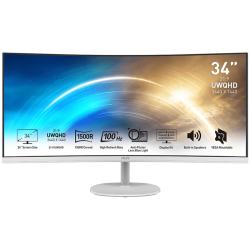 MSI PRO MP341CQW Professional Business Монитор, 34", 100Hz, UWQHD (3440x1440) 21:9, VA Anti-glare, 1ms/4ms, 3000:1, 178/178, 1500R Curve, FreeSync, 2x HDMI, 1x DP, Tilt, Speakers, White, 3Y Warranty