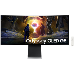 Монитор LED Samsung LS34DG850SUXDU Odyssey G85SD, 34"   Ultra WQHD Curved 1800R 21:9 (3440x1440) OLED 174Hz, 250 cd/m2, 1m:1, HDR400, 0.03ms (GTG), 178/178, FreeSync, 1xDP 2xHDMI, USB Hub, Speakers 3.5 Jack, Remote, 2Y
