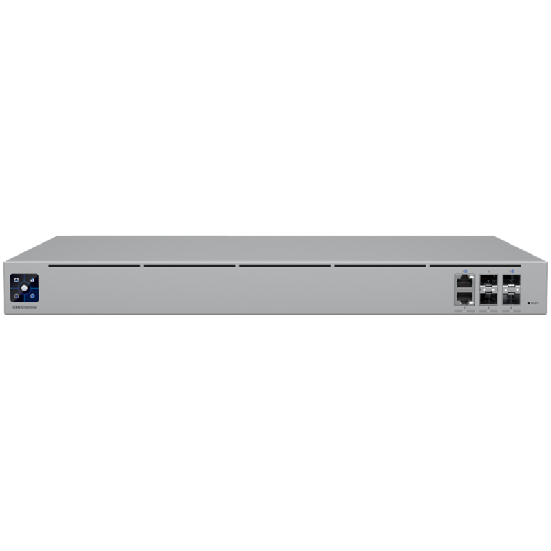 UBIQUITI UniFi Gateway Enterprise, 2x 25G SFP28,2x 10G SFP+ and 2x 2.5 GbE RJ45 ports (two interfaces remappable to WAN), 2 included hot-swap PSUs for power redundancy, 12.5 Gbps routing with IDS/IPS, Shadow Mode High Availability, 1.3" touchscreen