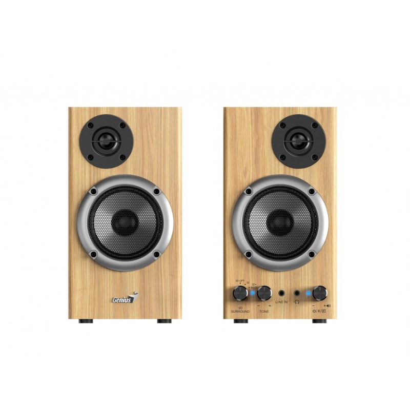 Genius тонколони Speakers 2.0 - SP-HF520BT - 20W RMS, Bluetooth, 3D Surround, Pine Wood, GENIUS-SP-HF520BT-PW
