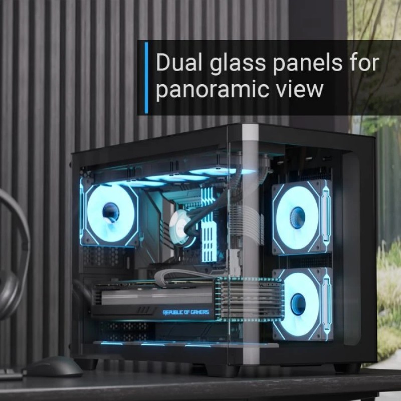 AeroCool кутия Case mATX - P300C-G-BK-v1 - 3 x 120 mm Infinity Mirror A-RGB