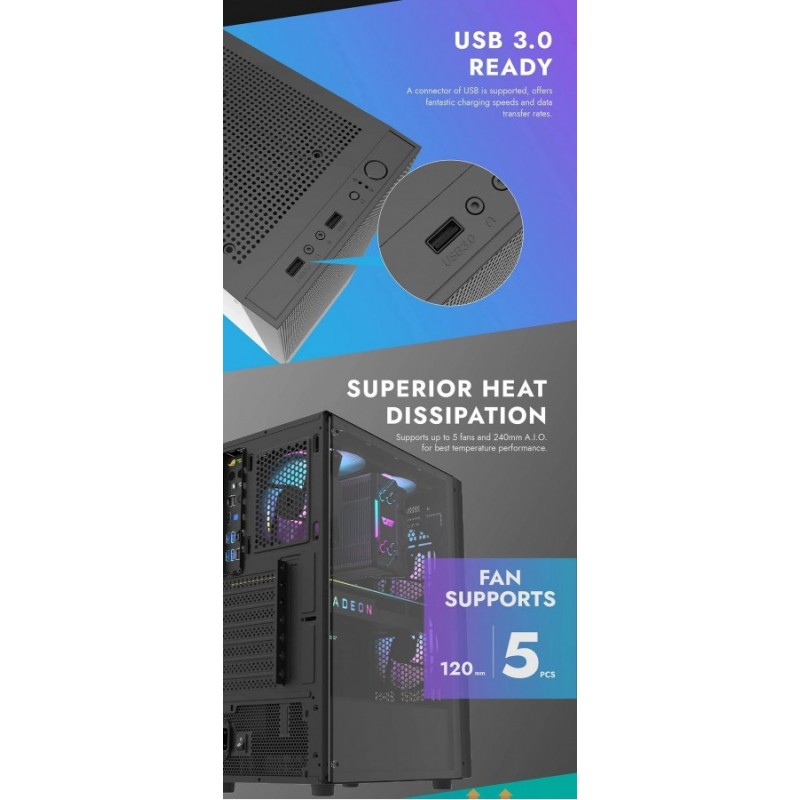 Darkflash кутия Case ATX - A290 Black - 3 x 120 mm RGB fans included, A290-BK