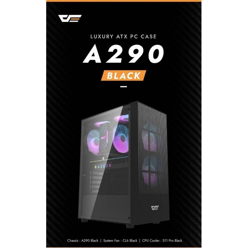 Darkflash кутия Case ATX - A290 Black - 3 x 120 mm RGB fans included, A290-BK