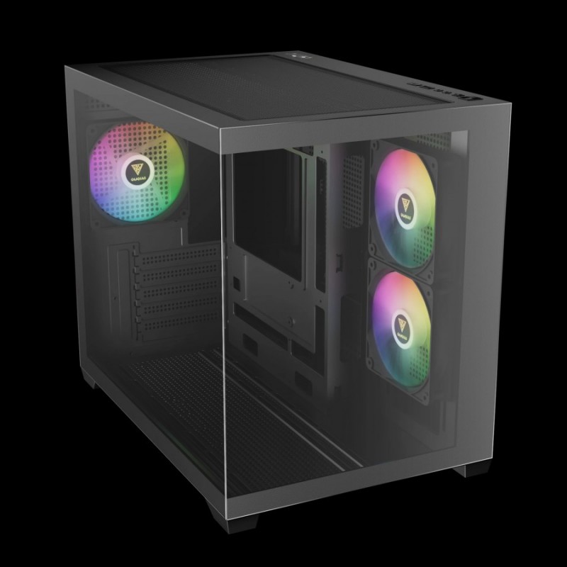 Gamdias кутия Case mATX - AURA GC10M v2 - 3 x 120 mm A-RGB, USB-C, Tempered Glass