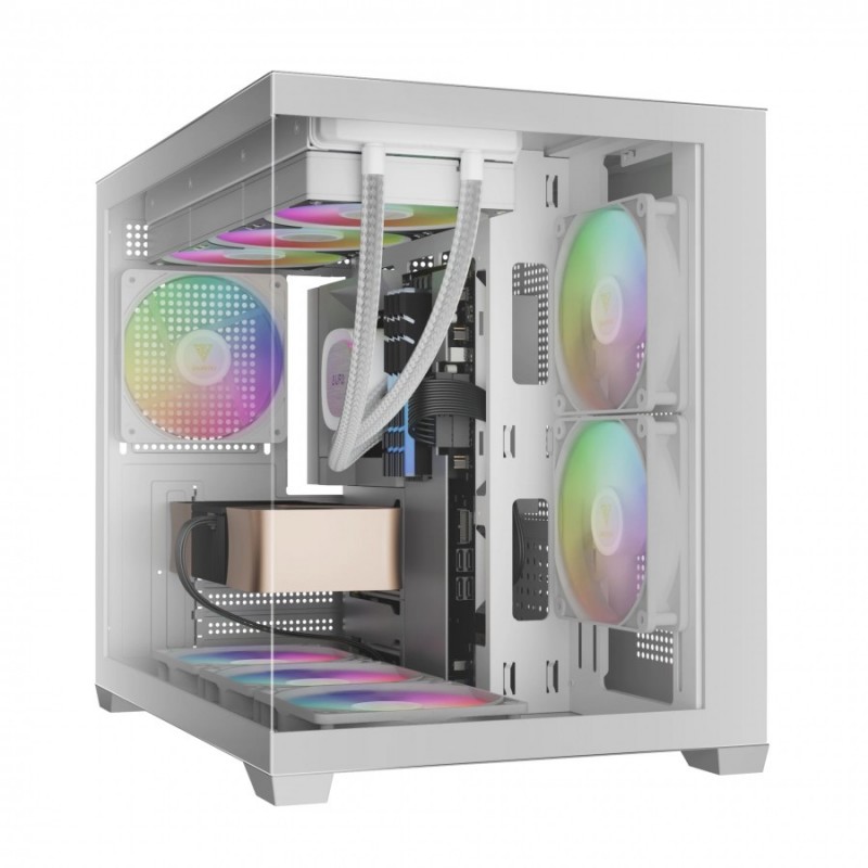 Gamdias кутия Case mATX - AURA GC10M v2 White - 3 x 120 mm A-RGB, USB-C, Tempered Glass