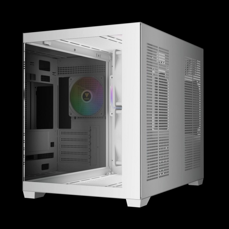 Gamdias кутия Case mATX - AURA GC10M v2 White - 3 x 120 mm A-RGB, USB-C, Tempered Glass