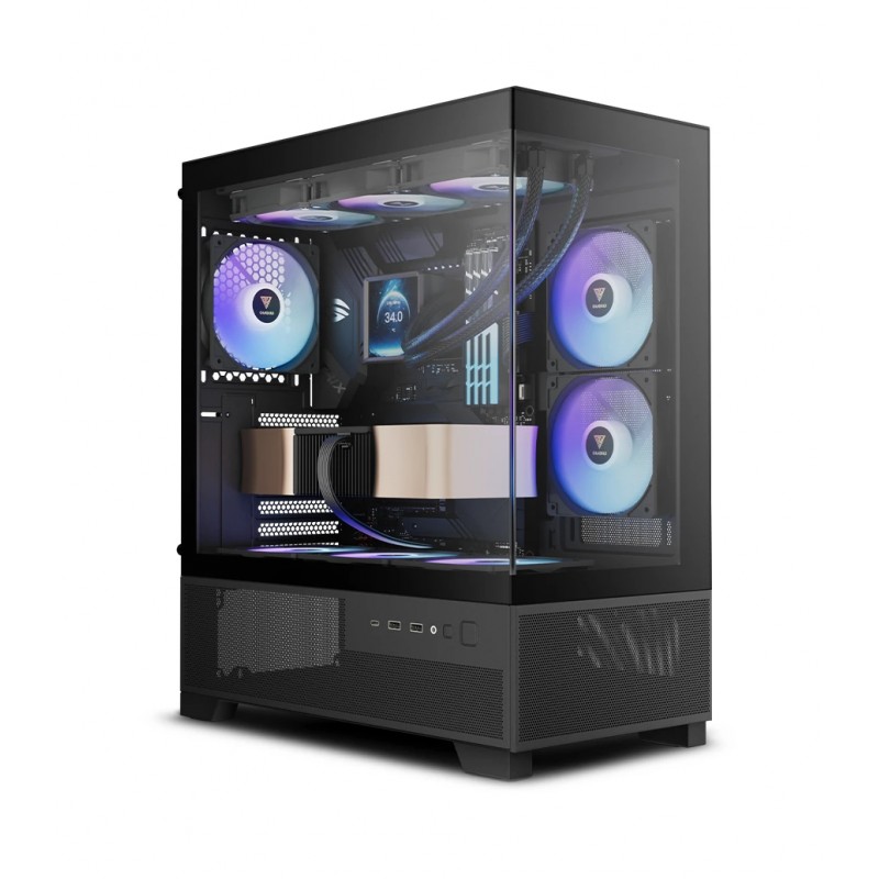 Gamdias кутия Case mATX - AURA GC12 ARGB BK - 6 x 120 mm A-RGB, USB-C, Tempered Glass