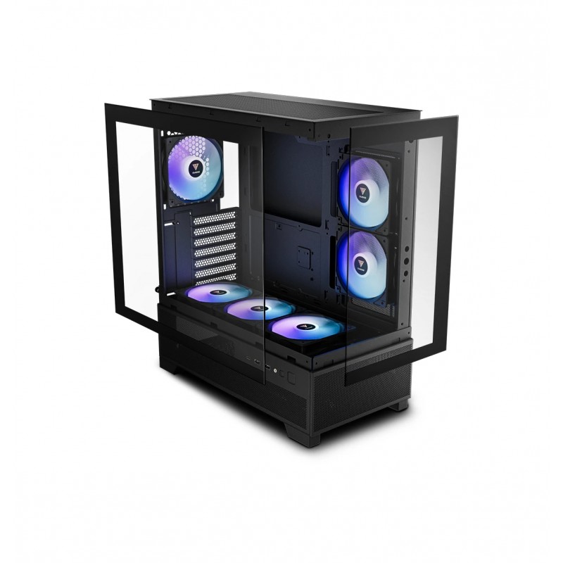 Gamdias кутия Case mATX - AURA GC12 ARGB BK - 6 x 120 mm A-RGB, USB-C, Tempered Glass