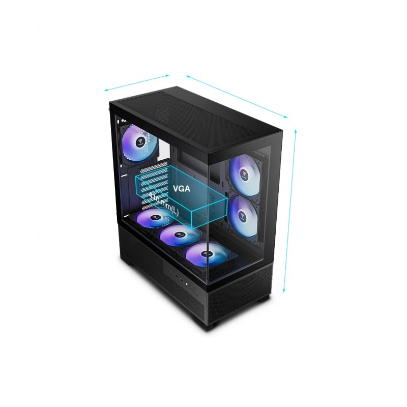 Gamdias кутия Case mATX - AURA GC12 ARGB BK - 6 x 120 mm A-RGB, USB-C, Tempered Glass