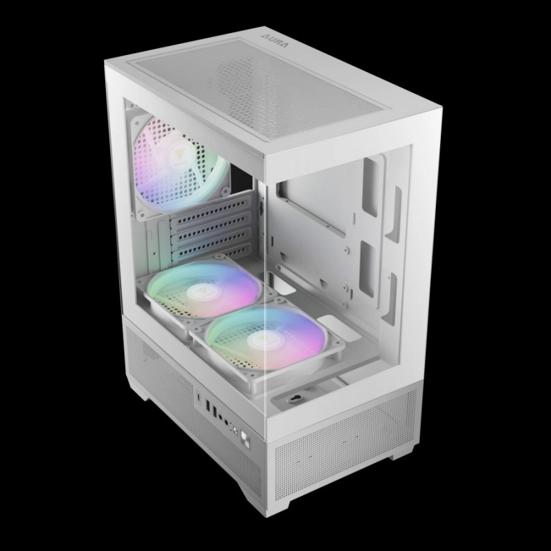 Gamdias кутия Case mATX - AURA GC9M Elite White - 3 x 120 mm A-RGB, USB-C, Tempered Glass