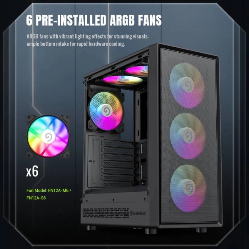 Gamemax кутия Case ATX - Storm 2 AB - 6 x 120 mm Addressable RGB fans