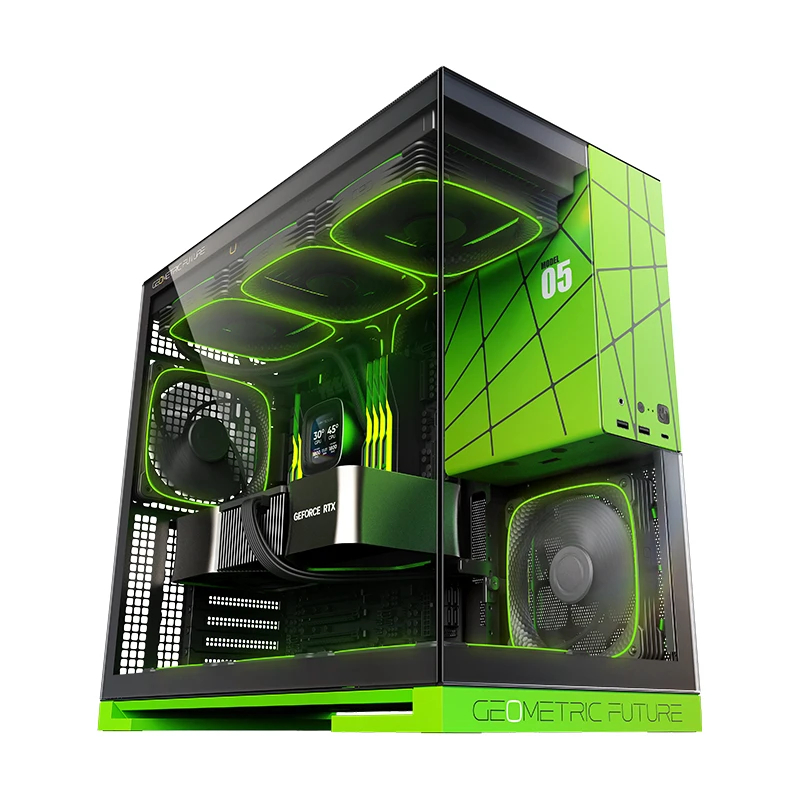 Geometric Future кутия Case EATX - Model 5 Black/Green, NVIDIA style limited edition, 1AM5WKNV00100