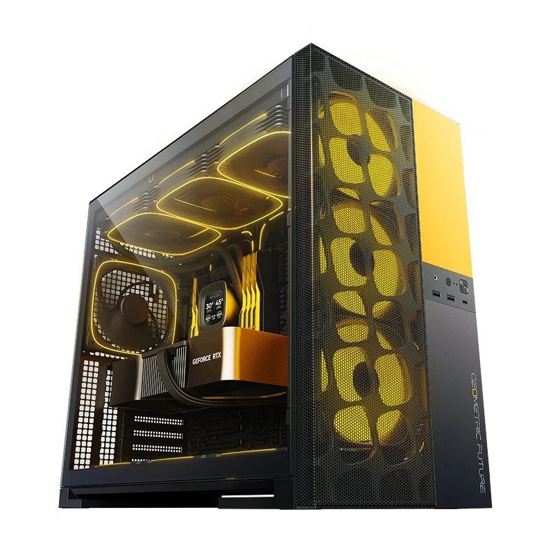 Geometric Future кутия Case EATX - Model 5 Vent Black/Yellow - 5 x 140 mm aRGB fans included, GEO-M5VF-BY