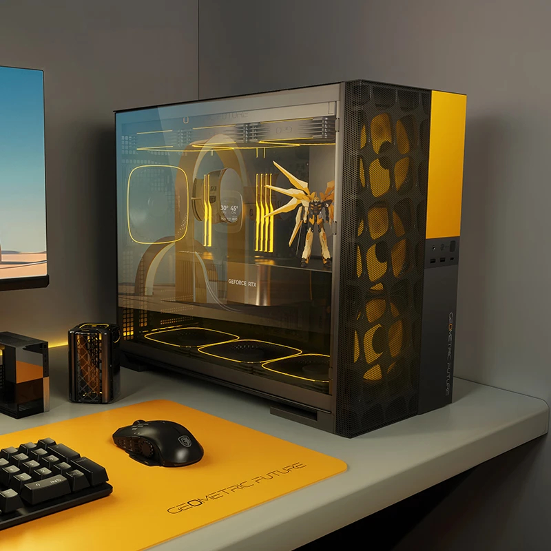 Geometric Future кутия Case EATX - Model 5 Vent Black/Yellow - 5 x 140 mm aRGB fans included, GEO-M5VF-BY