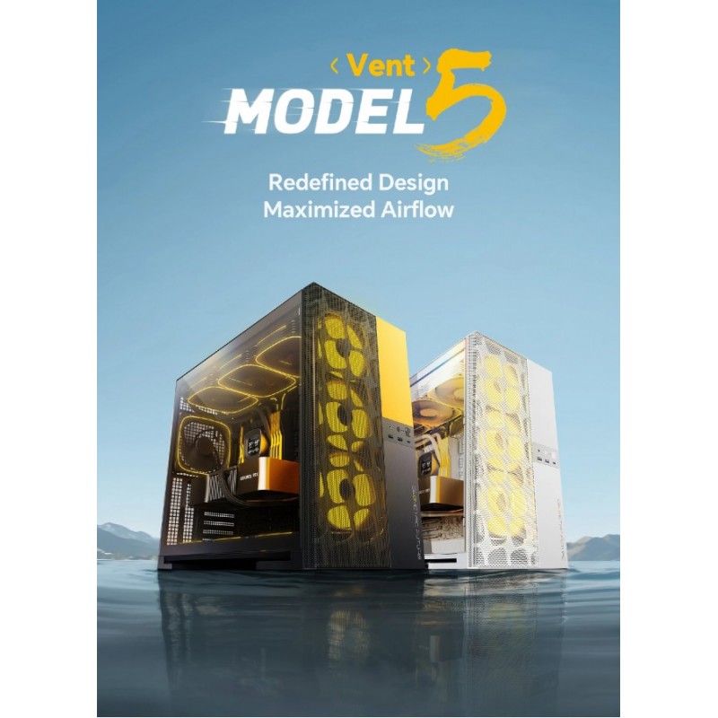 Geometric Future кутия Case EATX - Model 5 Vent Black/Yellow - 5 x 140 mm aRGB fans included, GEO-M5VF-BY