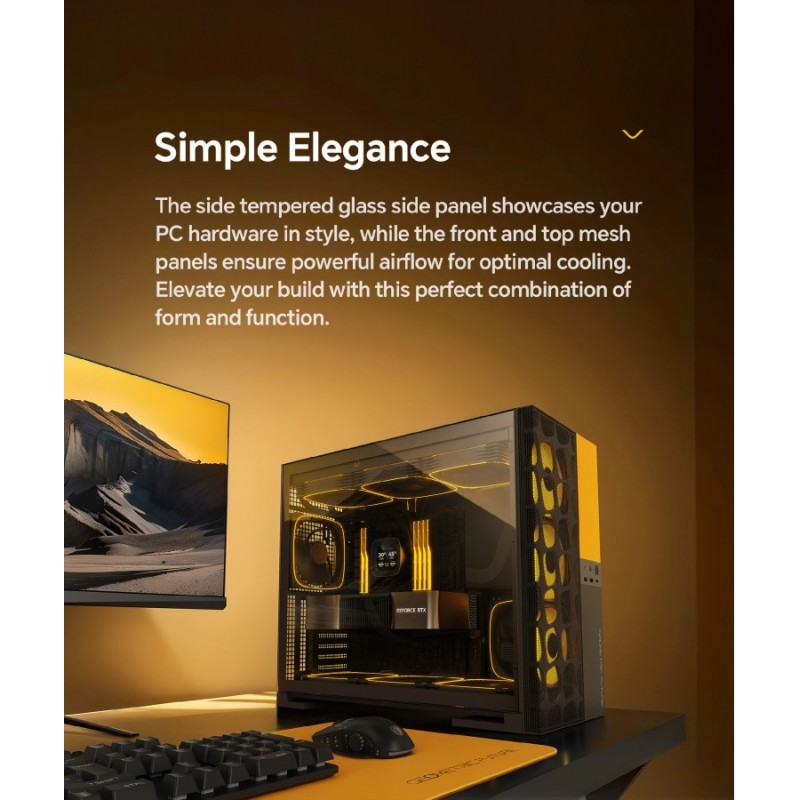 Geometric Future кутия Case EATX - Model 5 Vent Black/Yellow - 5 x 140 mm aRGB fans included, GEO-M5VF-BY