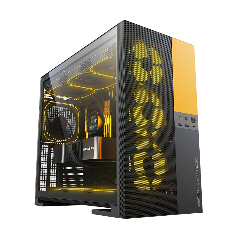 Geometric Future кутия Case EATX - Model 5 Vent Black/Yellow - 5 x 140 mm aRGB fans included, GEO-M5VF-BY