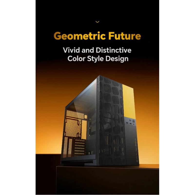 Geometric Future кутия Case EATX - Model 5 Vent Black/Yellow - 5 x 140 mm aRGB fans included, GEO-M5VF-BY