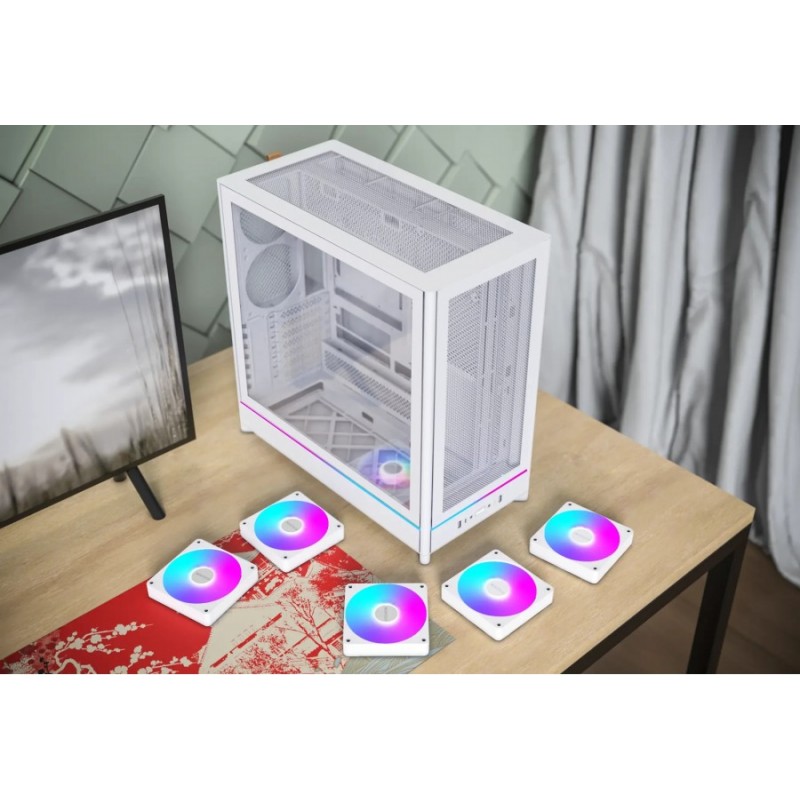 Montech кутия Case ATX - HS01 PRO (W) - 5 x 120 mm ARGB Fans, USB-C, White, MONTECH-HS01-PRO-WH