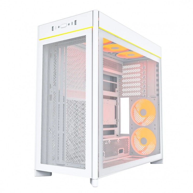 Montech кутия Case ATX - HS01 PRO (W) - 5 x 120 mm ARGB Fans, USB-C, White, MONTECH-HS01-PRO-WH
