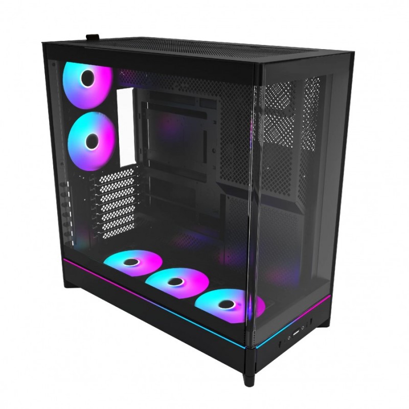 Montech кутия Case ATX - HS02 PRO (B) - 5 x 120 mm ARGB Fans, USB-C, Black, MONTECH-HS02-PRO-BK