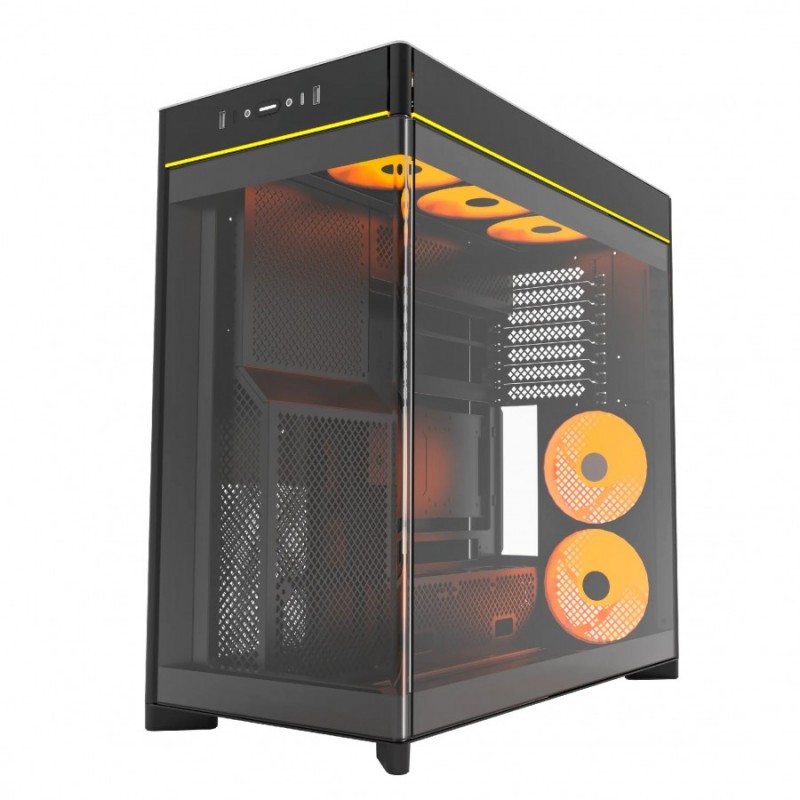 Montech кутия Case ATX - HS02 PRO (B) - 5 x 120 mm ARGB Fans, USB-C, Black, MONTECH-HS02-PRO-BK