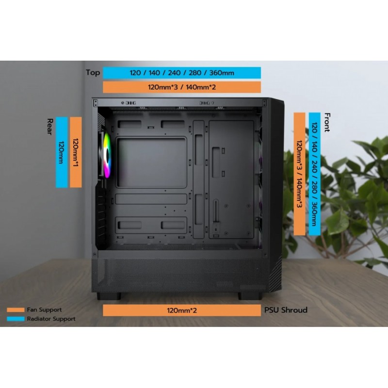 Montech кутия Case mATX - X5 (W) - 4 A-RGB fans, USB-C